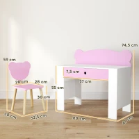 AIYAPLAY Escritorio Infantil con Silla en Forma de Osito con Cajón para Leer y Estudiar Mesa 80x41x74,5 cm y Silla 32,5x38x59 cm(m-3)