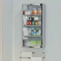 HOMCOM Armoire à Pharmacie 3 étagères 4 Niveaux 30L x 12l x 60H cm Porte Verre trempé Symbole Croix Acier Inoxydable brossé(m-14)