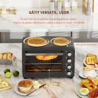 HOMCOM Cuptor Electric de Masă 28L 2600W cu Plăci de Încălzire Temperatură Reglabilă Cronometru Tavă Negru(m-9)