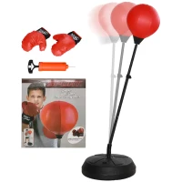 HOMCOM Punching Ball pentru Copii 5-10 Ani cu Mănuși și Înălțime Reglabilă, Roșu(m-1)