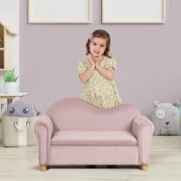 HOMCOM Kindersofa, Zweisitzer für Kinder 3-5 Jahre, Stauraum, Naturholzrahmen, 84 x 41,5 x 48,5cm, rosa(m-10)