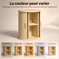 HOMCOM Table de Chevet, Table de Nuit Ronde Cannelée avec Porte Coulissante, pour Chambre à Coucher, Salon, 40x40x50cm, Chêne(m-7)