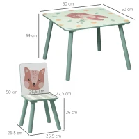 ZONEKIZ Zitgroep voor kinderen 3-8 jaar, 1 tafel & 2 stoelen, schattig dierenmotief, groen(m-3)