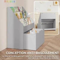 AIYAPLAY Bibliothèque pour enfants Multi-Rangement avec 3 niveaux d'étagères et un tiroir, 62,5L x 30l x 70H cm, gris(m-5)