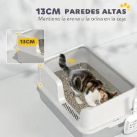 PawHut Arenero para Gatos de Acero Inoxidable XL Caja de Arena para Gatos Grandes Arenero con Borde Alto Pala Gris Claro(m-4)