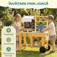 AIYAPLAY Bucătărie din Lemn pentru Copii cu 15 Accesorii, Bucătărie de Jucărie pentru Copii, Galbenă(m-9)