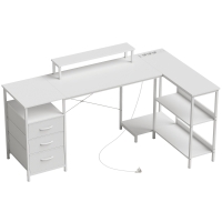 HOMCOM Escritorio Esquinero en L con Tomas de Corriente 170x100 cm Blanco