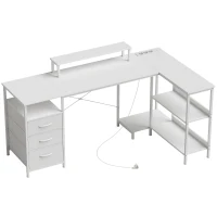 HOMCOM Escritorio Esquinero en L con Tomas de Corriente, 170x100cm, Blanco(m-1)