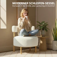 HOMCOM Fauteuil Loungestoel Relaxfauteuil met Sherpa-fleece, metalen poten in houtlook gestoffeerde stoel 67 x 67 x 71 cm Crèmewit(m-8)