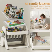 AIYAPLAY Masă Multifuncțională pentru Copii cu Raft de Depozitare și Sertare, din HDPE și PP, Gri și Alb(m-8)