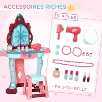 AIYAPLAY Coiffeuse Enfant Fille avec Miroir Magique, Musique, Plateaux, Tiroir et Accessoires, 3-6 Ans, 57x34x76cm, Multicolore(m-5)