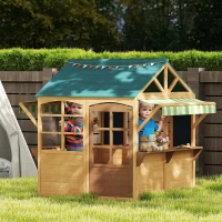 AIYAPLAY Cabane enfant extérieur pliable avec porte, fenêtres, stations de service, capes de pluie, tableaux noirs, jaune(m-2)