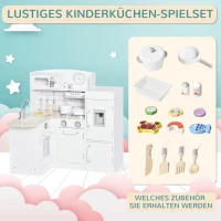 HOMCOM Speelkeuken met 14-delig Accessoireset, Elektrische Waterdispenser, 86 x 64 x 84,5 cm, Wit(m-5)