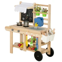 AIYAPLAY Matschküche Kinder Outdoor, Spielküche aus Holz mit echtem Wasserhahn, Spüle, Herd, Ablagefach, Wassertank, Naturholz(m-12)