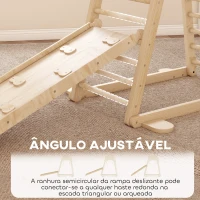 AIYAPLAY Triângulo de Escalada Montessori 6 em 1 Estrutura de Madeira com Plataforma Anéis e Escorrega para Escalar ou Deslizar Madeira(m-6)