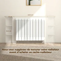 HOMCOM Cache-radiateur avec étagères de rangement ouvertes, couvercle de radiateur en bois à lattes, 152x19x83cm, blanc(m-4)