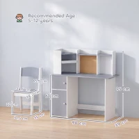 AIYAPLAY Kinderschreibtisch mit Stuhl, Schreibtisch, verstellbarer Tablet-Halter, Stiftehalter, Korktafel, 5-12 Jahre, Grau(m-3)