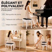 HOMCOM Banc de Piano, Tabouret Piano Réglable en Hauteur 45-56 cm, Banc de Clavier, Siège Rembourré en Velours, Blanc(m-5)