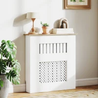 HOMCOM Couvercle de Radiateur en Bois à Lattes avec Détails Croisés et Étagère Supérieure, 78 x 19 x 81 cm, Blanc(m-10)