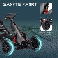 HOMCOM Go-Kart, Kindervoertuig met verstelbare zitting, trapvoertuig, trapauto met handrem, 3-8 jaar, buiten, Zwart(m-6)
