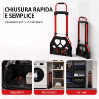 HOMCOM Carrello Portapacchi con Maniglia Telescopica, Portata 60kg, Telaio Acciaio, Rosso(m-4)