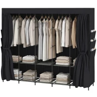 HOMCOM Armario de Tela con 5 Barras 5 Estantes 6 Bolsillos Laterales Cremallera Marco de Acero 212x45x167 cm Gris(m-16)
