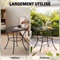 Outsunny Table Basse carrée Bistro de Jardin 45L x 45l x 50H cm piètement arqué Plateau maillé métal époxy(m-6)