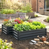 Outsunny Lot de 2 carrés potagers de jardin rectangulaire tôle d'acier ondulée 120 x 60 x 30,5 cm gris(m-13)