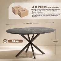 HOMCOM Uitschuifbare eettafel voor 4-6 personen, industriële keukentafel met X-vormige stalen poten, zwart(m-3)
