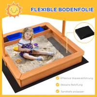 Outsunny zandbak met verstelbaar dak voor kinderen van 3-7 jaar geel 107,5 x 107,5 x 110 cm(m-5)