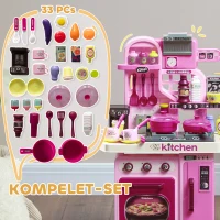 AIYAPLAY Speelkeuken, 33-delig Set, Licht- & Geluidseffecten, voor Kinderen 3-6 Jaar, Roze(m-7)