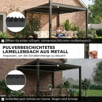 Outsunny Pergola 3 x 3 m Terrassenüberdachung mit Solar LED-Beleuchtung verstellbar Lamellendach Kurbelgriff Entwässerungsrinnen(m-5)