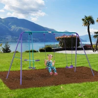 Outsunny Portique balancoire exterieur 3 en 1 avec 1 balançoire face à face et 2 sièges de balancelle, pour enfants 3+ans, violet(m-11)