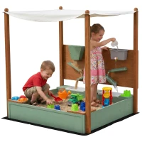 AIYAPLAY Sandkasten mit Sonnendach für Kinder, 2 Aufbewahrungsbehälter, 116L x 112,5B x 128H cm, Tannenholz, Kunststoff, Grün(m-12)