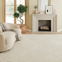HOMCOM Tapis salon 200 x 140 cm, tapis à poils épais géométrique, moelleux et antidérapant, crème(m-13)