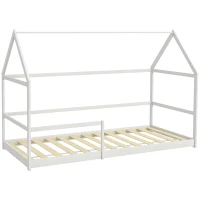 AIYAPLAY Pat pentru copii în formă de căsuță, cu bariere de protecție, vârsta 3-8 ani, 196x97,5x135cm, alb(m-11)