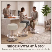 HOMCOM Tabouret de coiffeuse en chenille, tabouret de maquillage pivotant, tabouret de bar réglable en hauteur 51-66 cm, crème(m-5)