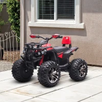 HOMCOM Quad Buggy électrique Enfant 12 V 8 Km/h Max. Voiture électrique Enfant avec Effets Lumineux sonores Selle avec Dossier Porte-Bagage Avant métal PP Rouge Noir(m-10)