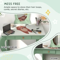 ZONEKIZ Toddler Bed Frame, Kids Dressing Table with Mirror and Stool, Cute Animal Design Kids Bedroom Furniture Set for Ages 3-6 Years, Green(m-7)