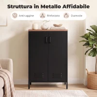 HOMCOM Credenza in Metallo con 2 Ante e Ripiano Regolabile, 65x35x105 cm, Nero(m-4)