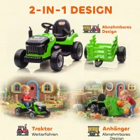 AIYAPLAY Elektrische Kindertraktor, Oprij-Traktor met Afstandsbediening, Zachte Start, voor Kinderen in de leeftijd van 3-8 Jaar, Groen(m-5)