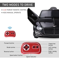HOMCOM Bentley GT Licensed 12V Electric Car for Kids, Kid's Electric Ride on with Remote Control, Ride on Car with LED Lights, Music, for 3-5 Years, Black(m-5)
