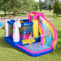 Outsunny 5 in 1 Bouncy Castle, with Blower, for Ages 3-8 Years - Multicoloured(m-12)