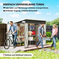 Outsunny Metalen tuinschuur 2,68 m², afsluitbare tuinberging met 3 deuren, ventilatie en lessenaarsdak, incl. handschoenen(m-4)