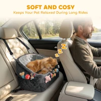 PawHut Dog Car Seat, Detachable Washable Dog Booster Seat with Thick Cushion, Seat Belt, Pockets for Small Under 10kg, Grey(m-5)