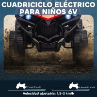AIYAPLAY Quad Eléctrico para Niños 6 V Quad para Niños de 18 a 56 Meses Velocidad hasta 3 km/h Faros y Música 70x42x45 cm Rojo(m-4)