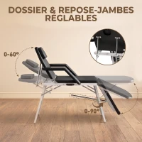 HOMCOM Table de massage pliante, lit de massage 3 zones portable 182 x 62 cm avec appuie-tête et accoudoirs amovibles, noir(m-4)