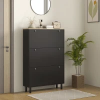 HOMCOM Meuble à Chaussures 24 Paires, Armoire à Chaussures Étroite avec 3 Tiroirs Rabattables, Étagères Réglables, Noir(m-11)