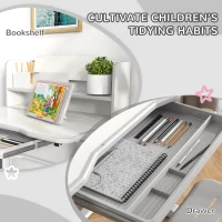 ZONEKIZ Height Adjustable Kids Study Table and Chair Set, with Drawer, Storage Shelf, 80 x 54.5 x 104 cm, Grey(m-5)