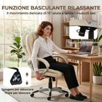 HOMCOM Sedia da Ufficio Girevole in Pelle PU con Dondolo, Schienale Alto e Altezza Regolabile, Beige(m-6)
